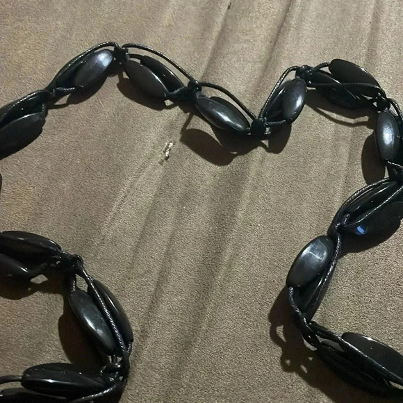 Vintage boho beaded macrame black belt - Picture 3 of 5